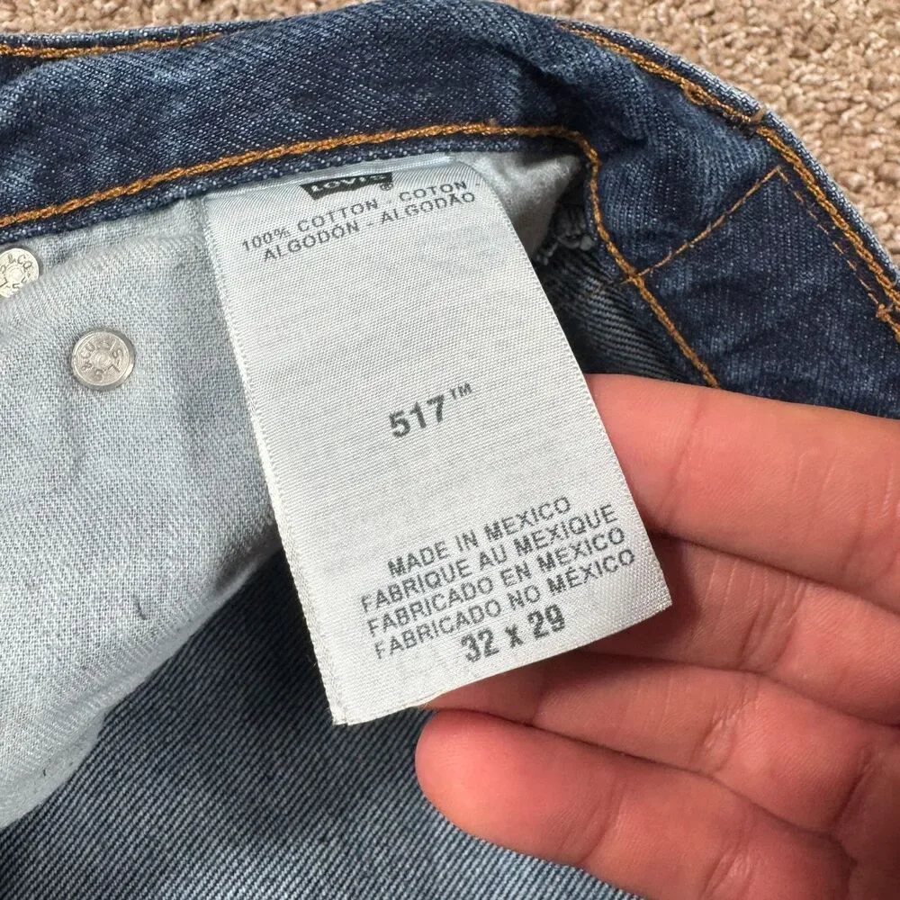 Levis 517 Jeans Mens 32x29 Blue Bootcut Mid Rise Dark Wash Western Denim